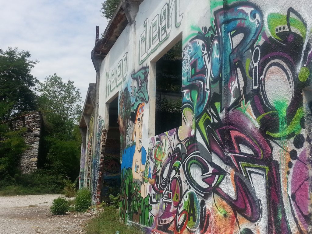 Graffiti covered ruin