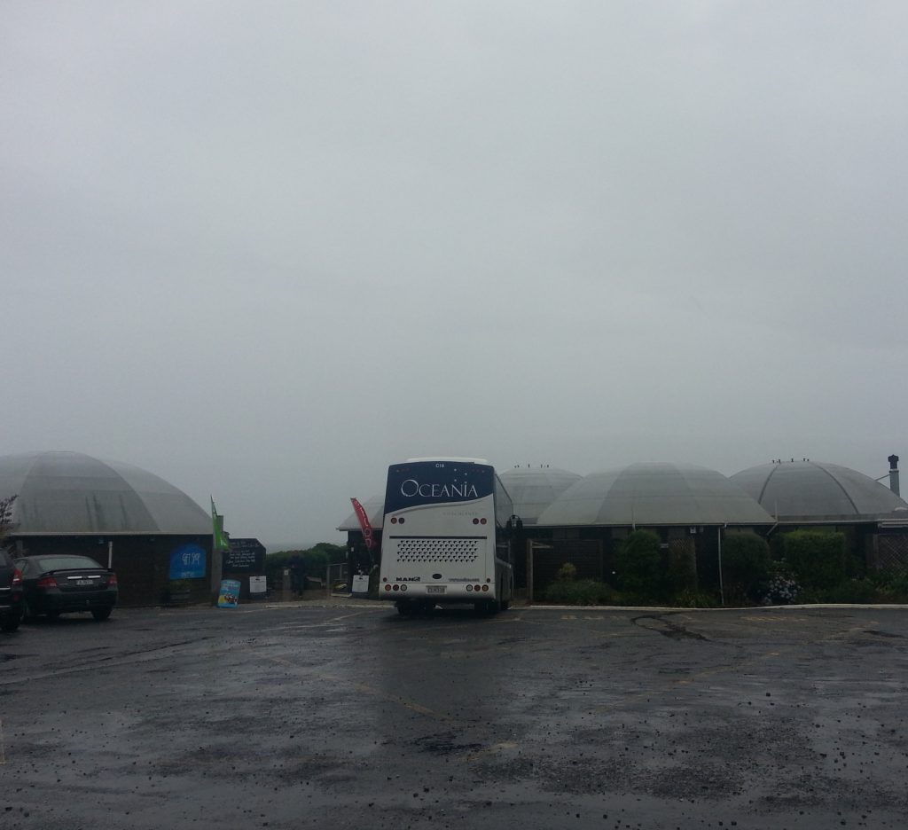 Visitor centre in the rain with bus