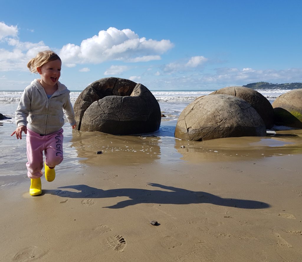 The author's niece, Beverley, exploring the same boulders in 2018
