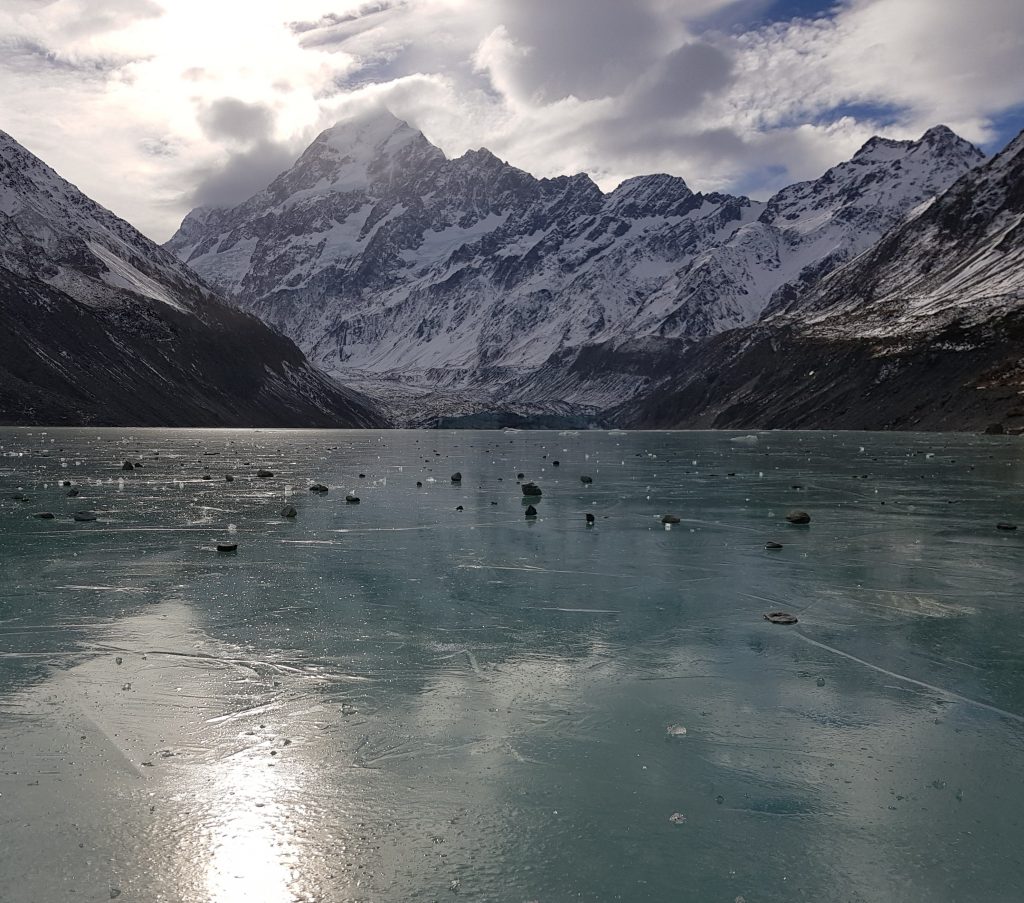 Aoraki, Hooker Glacier and the frozen lake