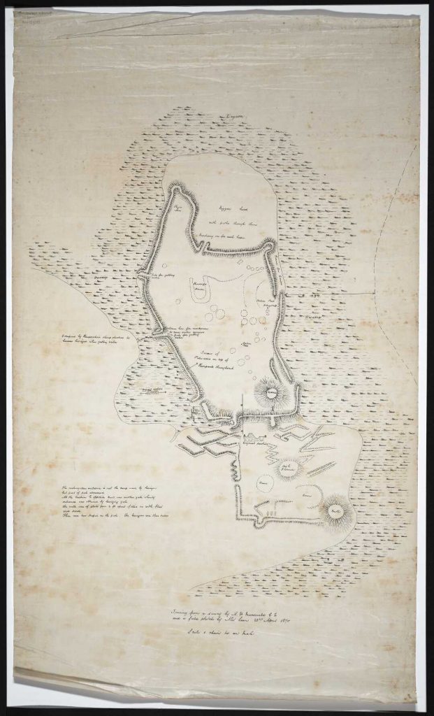 1870 Plan of Kaiapoi Pa (see references section below for image source)nlnzimage(1)