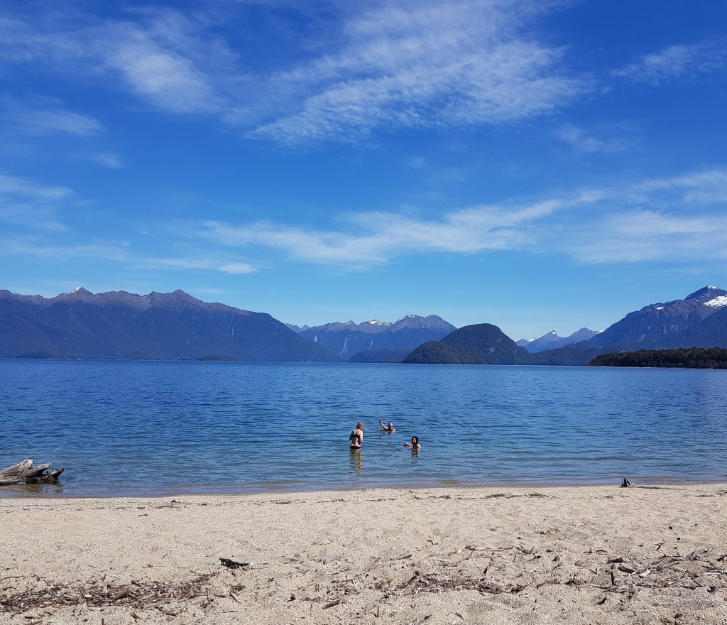 Swimming in Lake Manapouri near Moturau hut