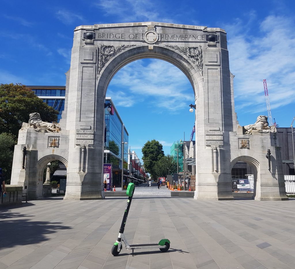 Avon bridge of remembrance with lime scooter