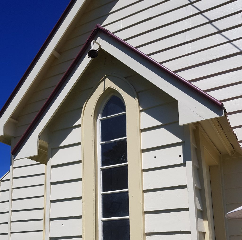 Shot holes in the East Pukekohe Church facade