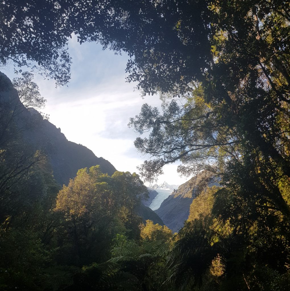 First glimpse of Fox Glacier