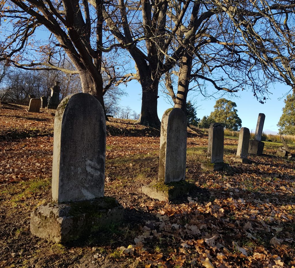 Chinese headstones at Lawrence Cemetery